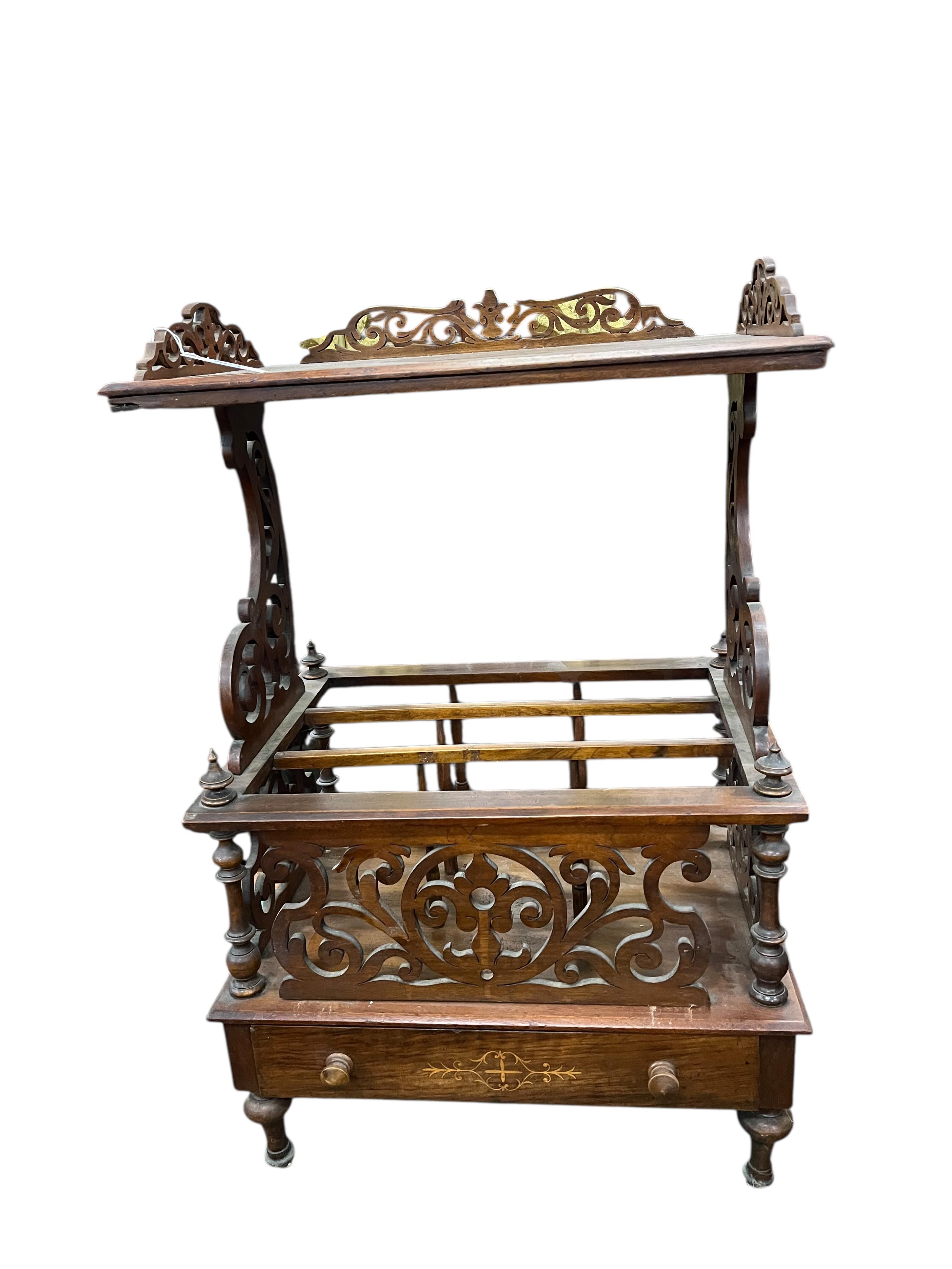 A Victorian inlaid walnut music Canterbury, width 56cm, depth 40cm, height 89cm